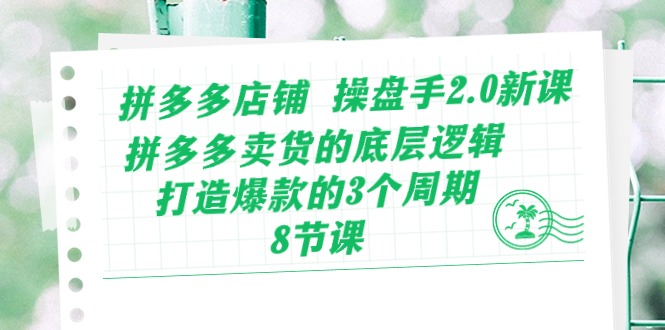 拼多多店铺操盘手2.0新课，拼多多卖货的底层逻辑，打造爆款的3个周期（8节）-东南兔资源网